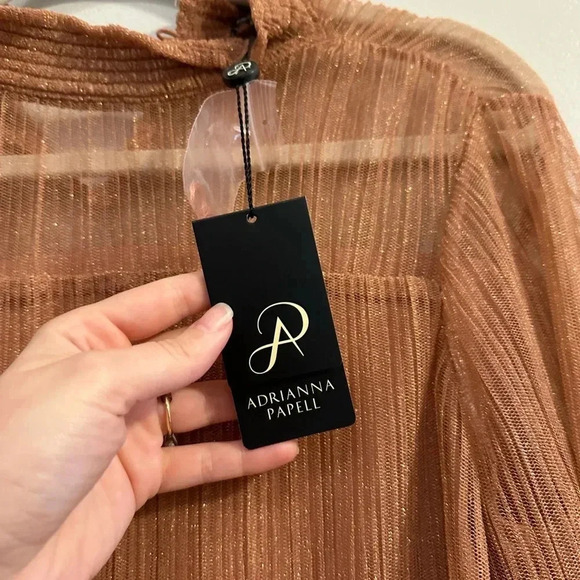 NWT Adrianna Papell Metallic Smocked Neck Knit Top in GoldRust / Size Small - Picture 5 of 8